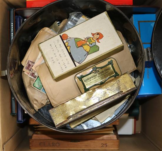 Various albums of stamps and two boxes of loose stamps